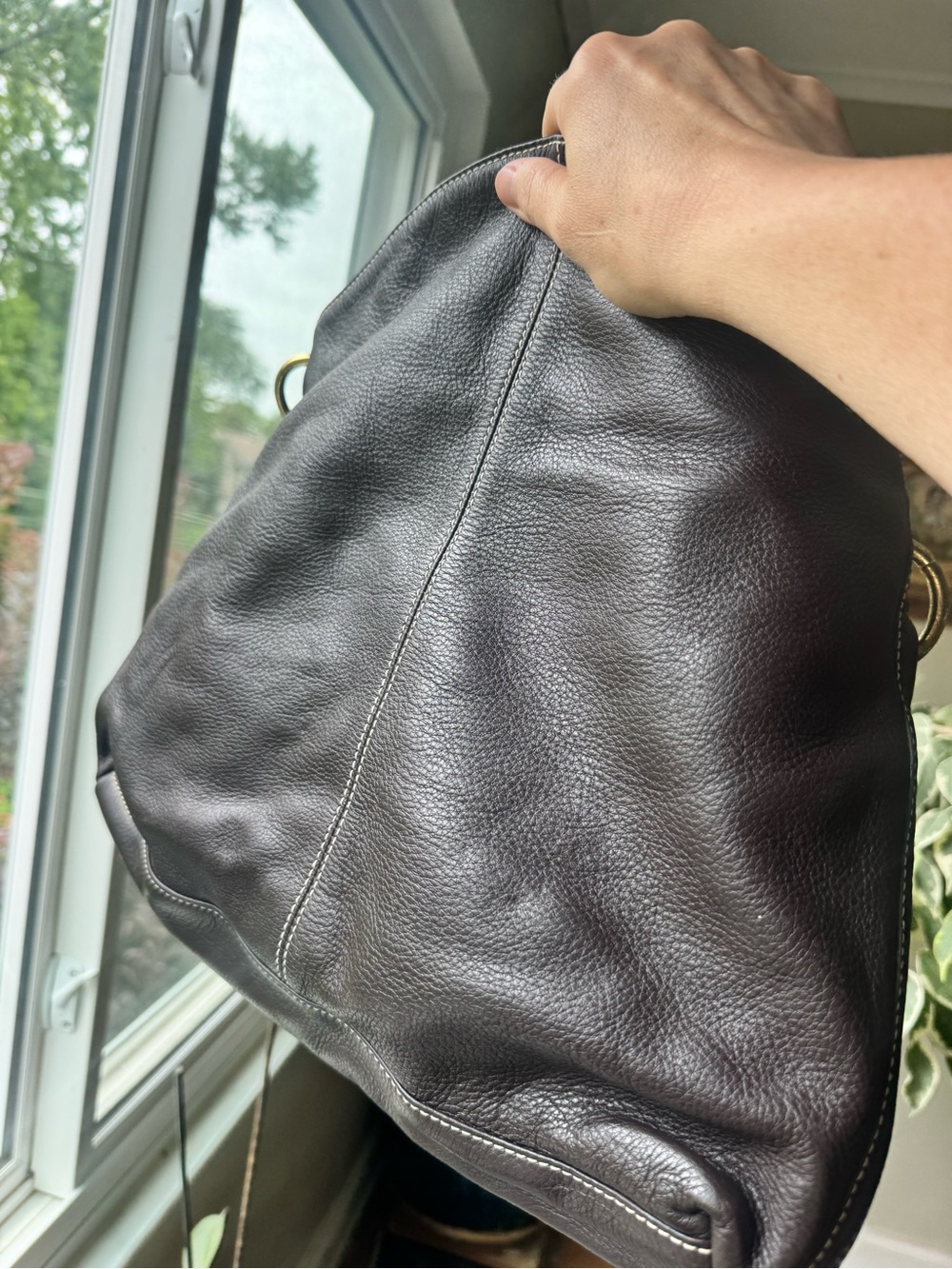 Lauren Ralph Lauren Pebbled Leather Braided Handle hobo bag euc chocolate brown - Picture 9 of 10